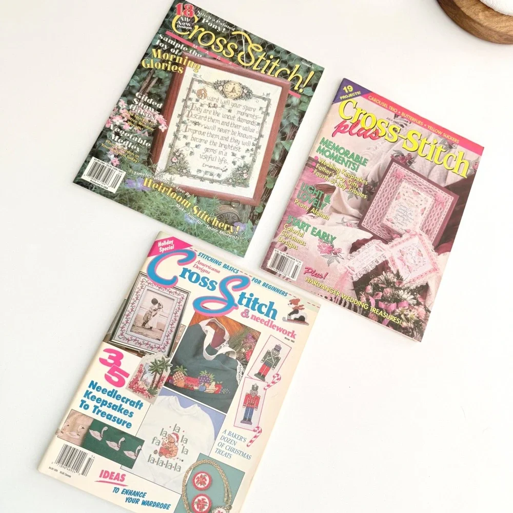 Lot 3 Vintage Cross Stitch Magazines 1990s Needlework Patterns Samplers